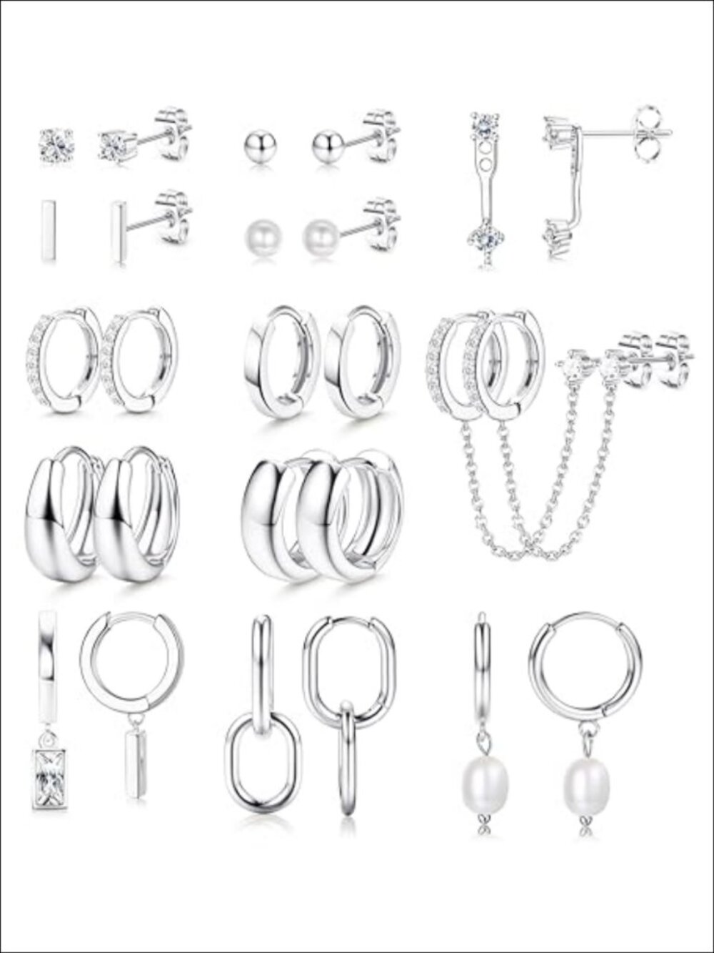 13 Pairs Small Stud Hoop Earrings Set Women Gold Plated Steel